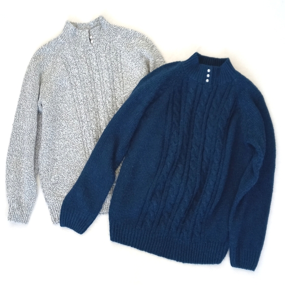 Set Of 2 Karen Scott Long Sleeve Knit Sweaters 1x Teal Blue M & 1x Grey Speck M - Picture 12 of 13